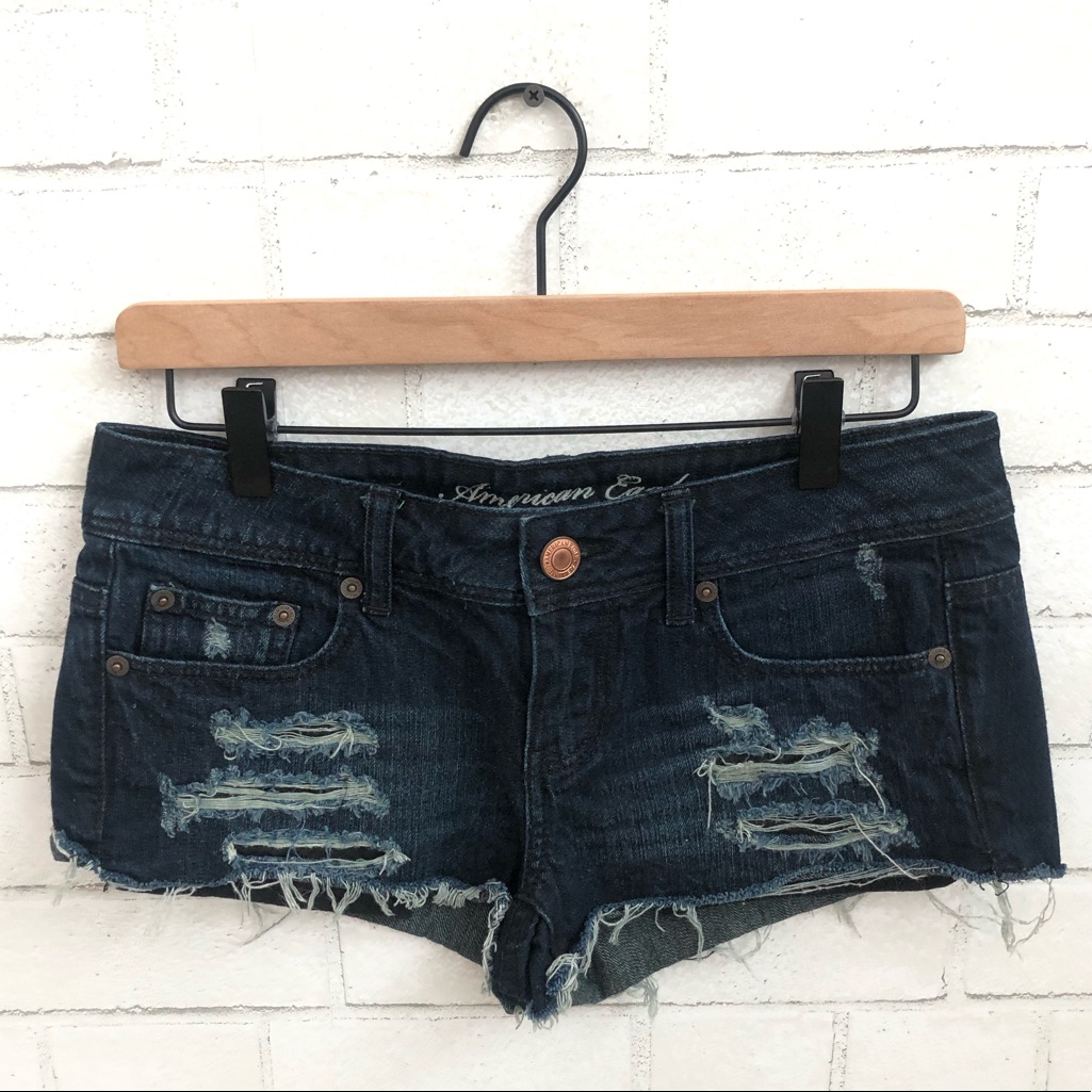 American Eagle Aeo Distressed Dark Jean Shorts